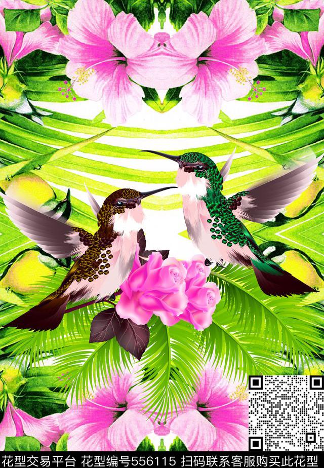 时尚热带风情大花卉热带丛林风格数码印花华亿平台下载（图片编号: 556115） - 瓦栏（Walan）