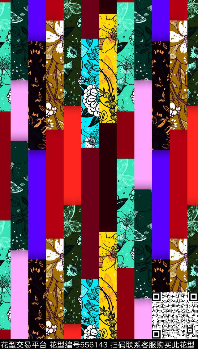 条纹花纹乱花数码印花华亿平台下载（图片编号: 556143） - 瓦栏（Walan）