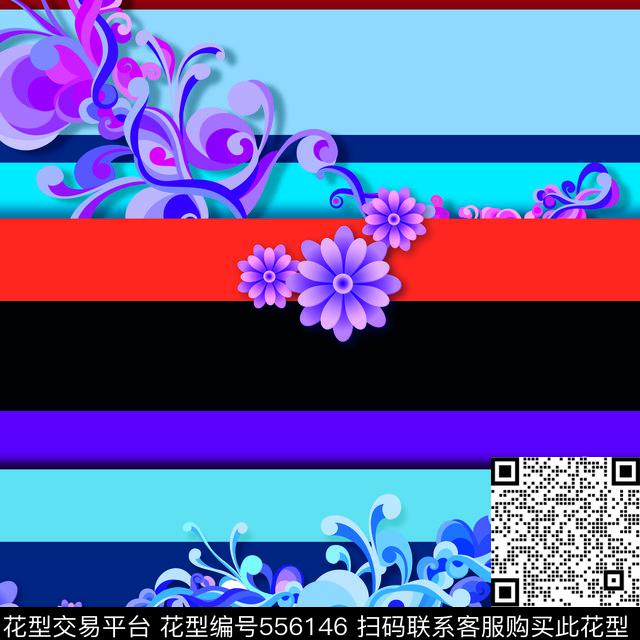 条纹花卉几何数码印花华亿平台下载（图片编号: 556146） - 瓦栏（Walan）