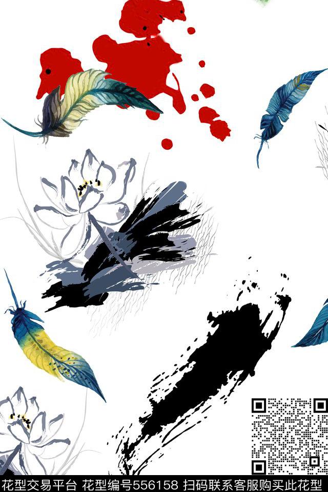 休闲风笔触花卉写意抽象数码印花华亿平台下载（图片编号: 556158） - 瓦栏（Walan）