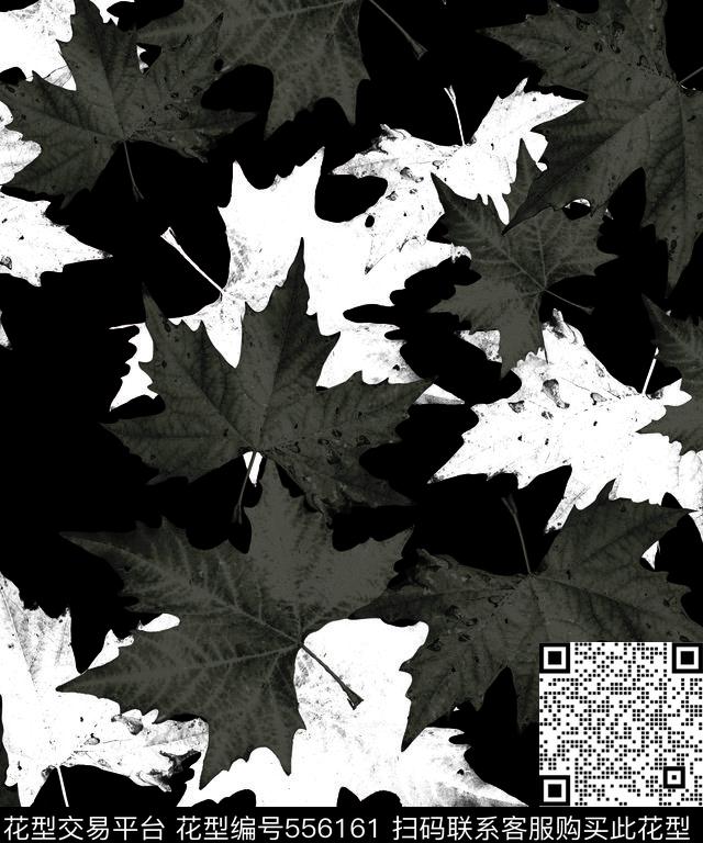黑白叶子乱花数码印花华亿平台下载（图片编号: 556161） - 瓦栏（Walan）