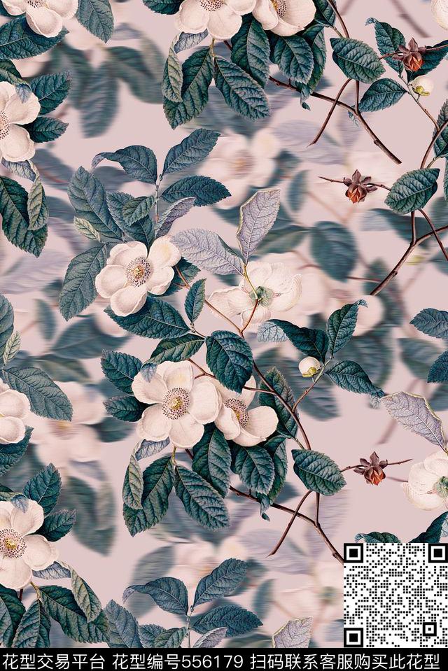 流行时尚柔和系渐变花卉数码印花华亿平台下载（图片编号: 556179） - 瓦栏（Walan）