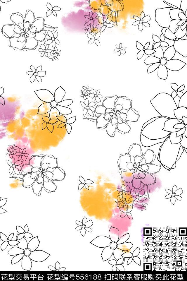 服装面料华亿平台韩版小清新水彩花卉休闲时尚水彩小清新田园风中国风传统花卉传统印花华亿平台下载（图片编号: 556188） - 瓦栏（Walan）