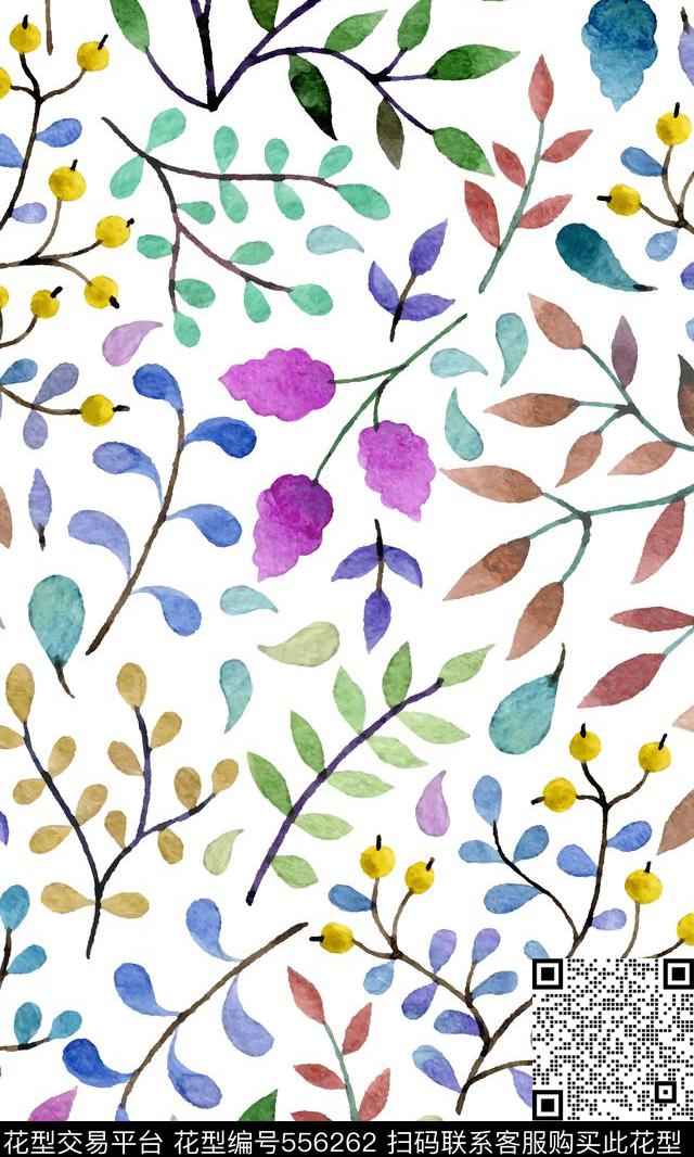 流行时尚水彩花卉传统印花华亿平台下载（图片编号: 556262） - 瓦栏（Walan）