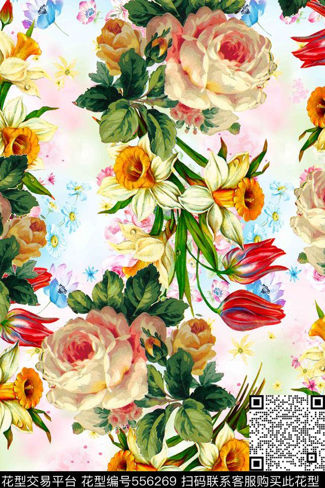欧式宫廷风复古典雅花卉牡丹玫瑰大牌女装女士长裙欧式宫廷风数码印花华亿平台下载（图片编号: 556269） - 瓦栏（Walan）