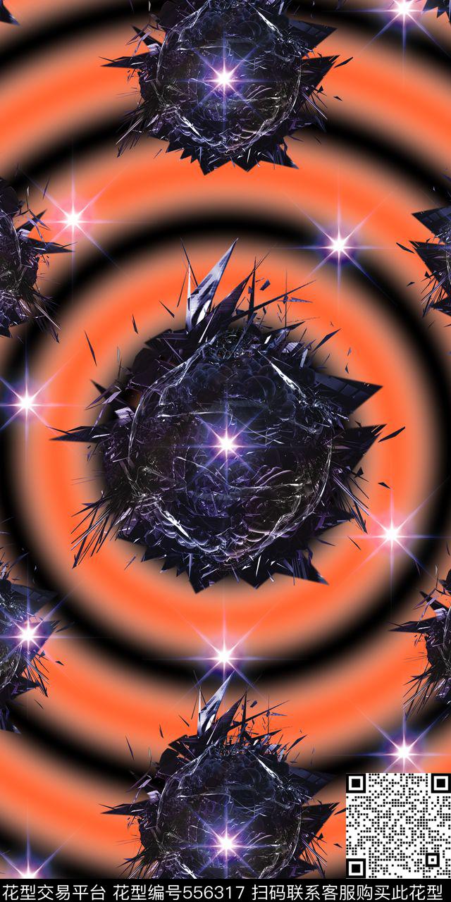 炫酷几何冰冻感花卉数码印花华亿平台下载（图片编号: 556317） - 瓦栏（Walan）