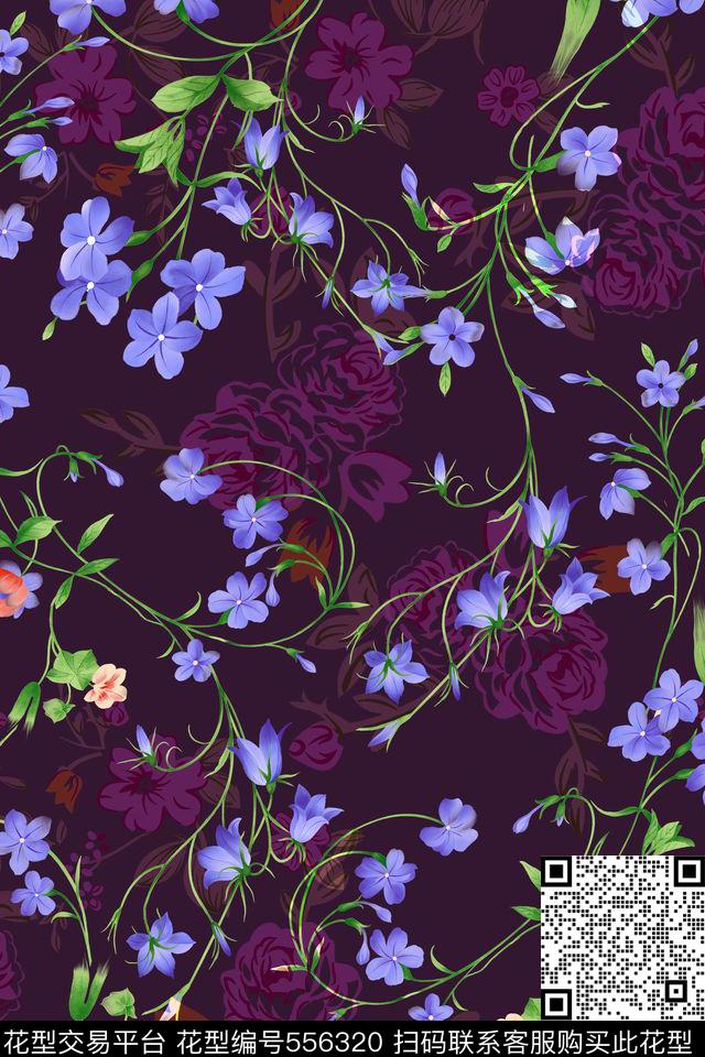 花卉玫瑰长裙数码印花华亿平台下载（图片编号: 556320） - 瓦栏（Walan）