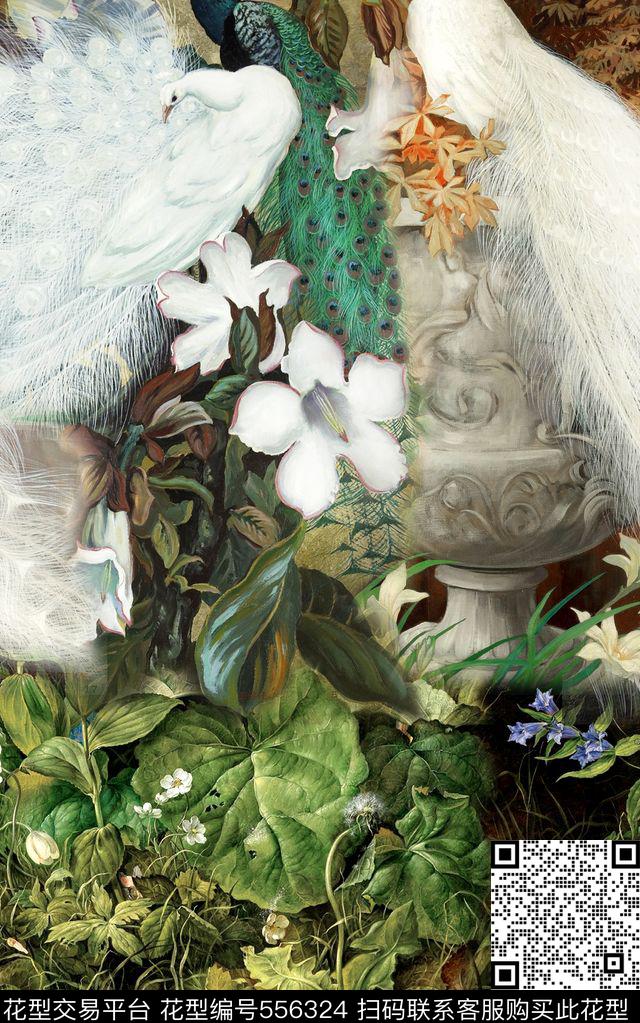 欧式复古孔雀数码印花华亿平台下载（图片编号: 556324） - 瓦栏（Walan）
