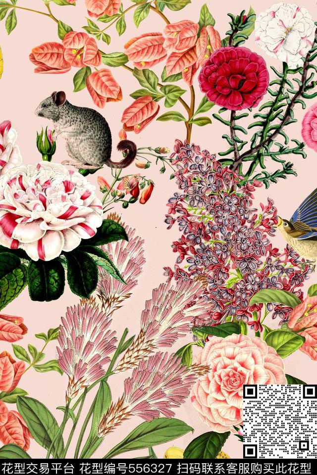 时尚手绘花卉数码印花华亿平台下载（图片编号: 556327） - 瓦栏（Walan）