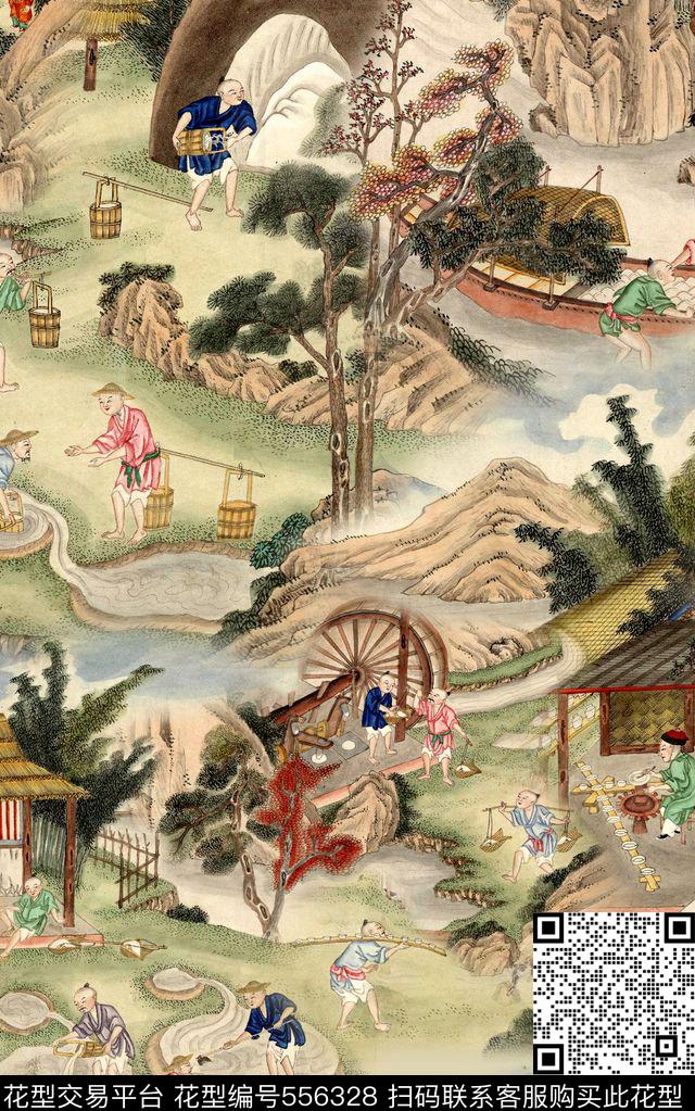 风景建筑人物数码印花华亿平台下载（图片编号: 556328） - 瓦栏（Walan）