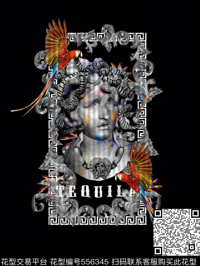 美杜莎鹦鹉卷草数码印花华亿平台下载（图片编号: 556345） - 瓦栏（Walan）