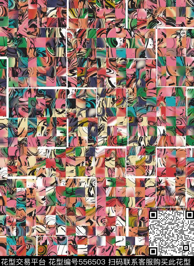 抽象格子斑纹笔触数码印花华亿平台下载（图片编号: 556503） - 瓦栏（Walan）