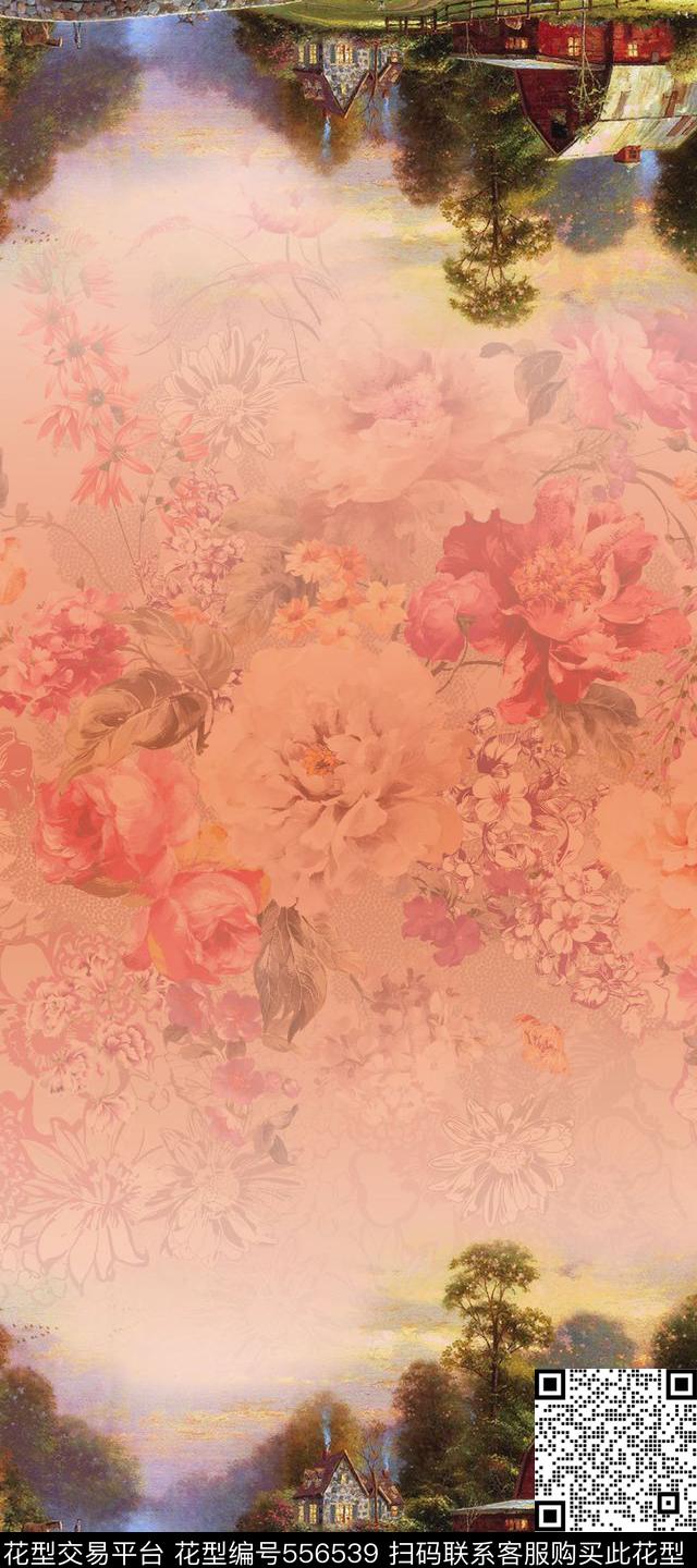 定位对称丝巾围巾长裙丝绸真丝数码华亿平台复古油画时尚油画水彩风景数码印花华亿平台下载（图片编号: 556539） - 瓦栏（Walan）