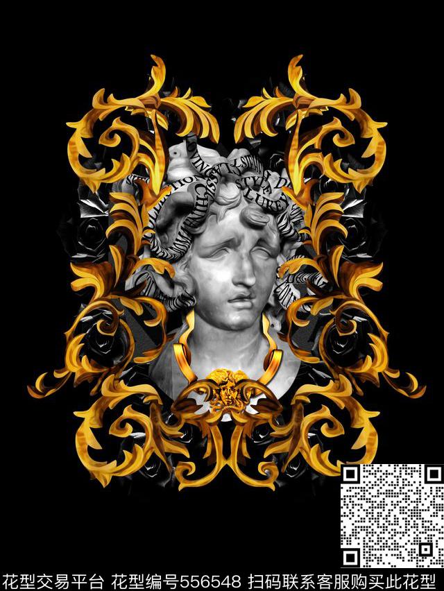 T恤Versace风格暗黑玫瑰数码印花华亿平台下载（图片编号: 556548） - 瓦栏（Walan）