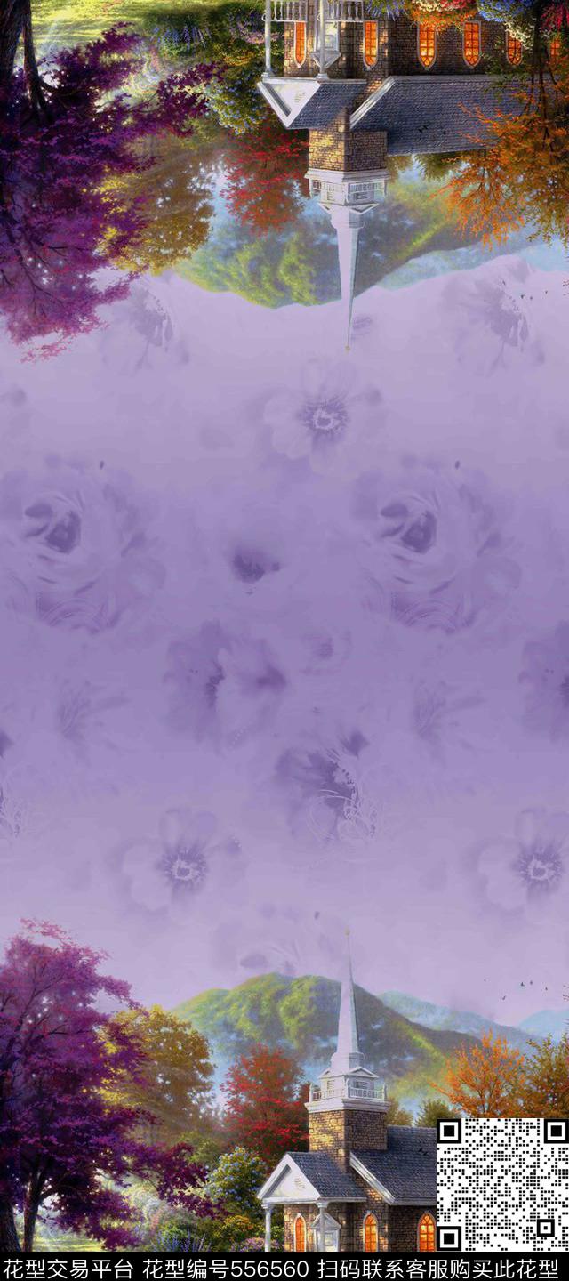 定位对称丝巾围巾长裙丝绸真丝数码华亿平台复古油画时尚油画水彩风景数码印花华亿平台下载（图片编号: 556560） - 瓦栏（Walan）