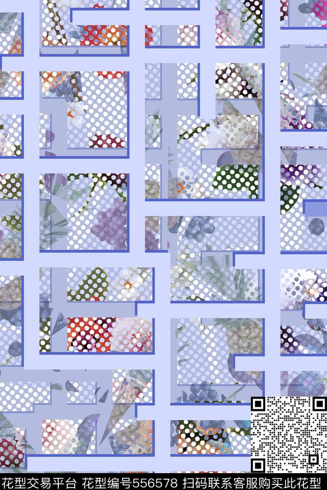 几何蕾丝花卉数码印花华亿平台下载（图片编号: 556578） - 瓦栏（Walan）