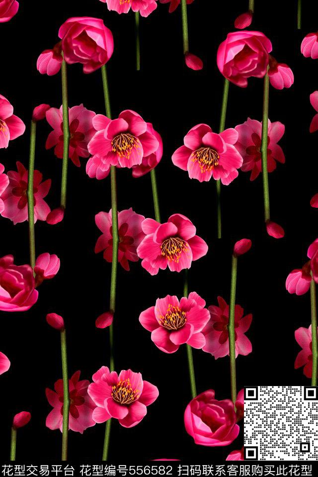 纯色底花卉复古数码印花华亿平台下载（图片编号: 556582） - 瓦栏（Walan）