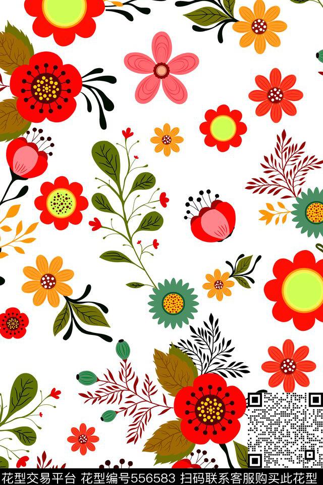 纯色底花瓣叶子传统印花华亿平台下载（图片编号: 556583） - 瓦栏（Walan）