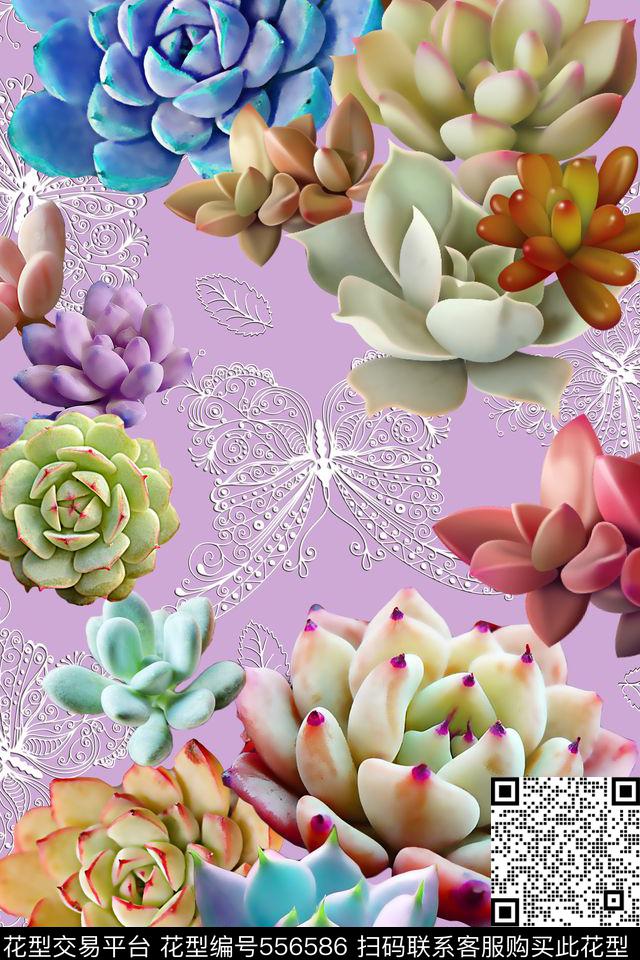 潮流时尚大牌多肉植物服装数码印花华亿平台下载（图片编号: 556586） - 瓦栏（Walan）