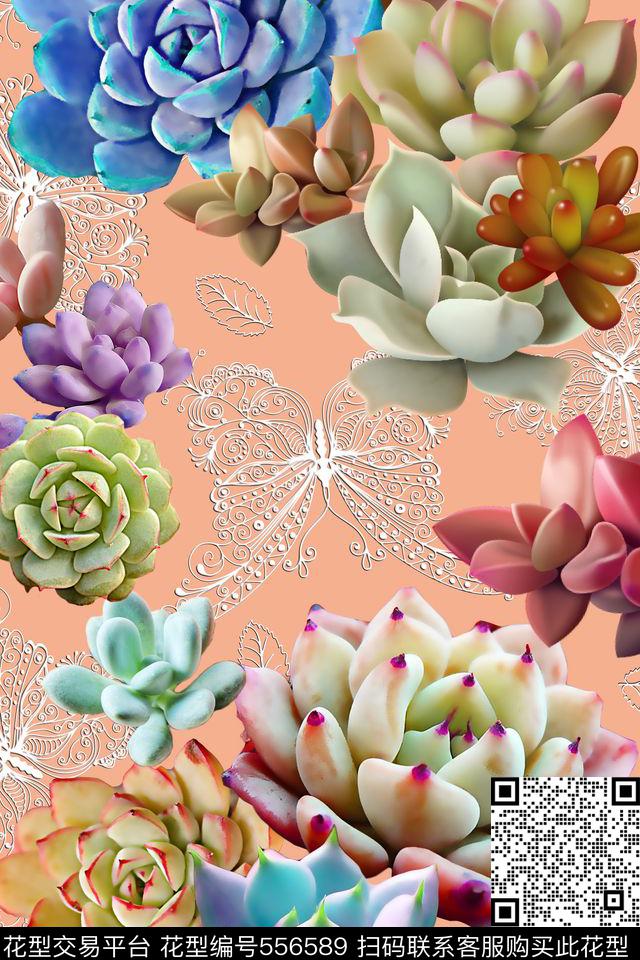 潮流时尚大牌多肉植物服装数码印花华亿平台下载（图片编号: 556589） - 瓦栏（Walan）