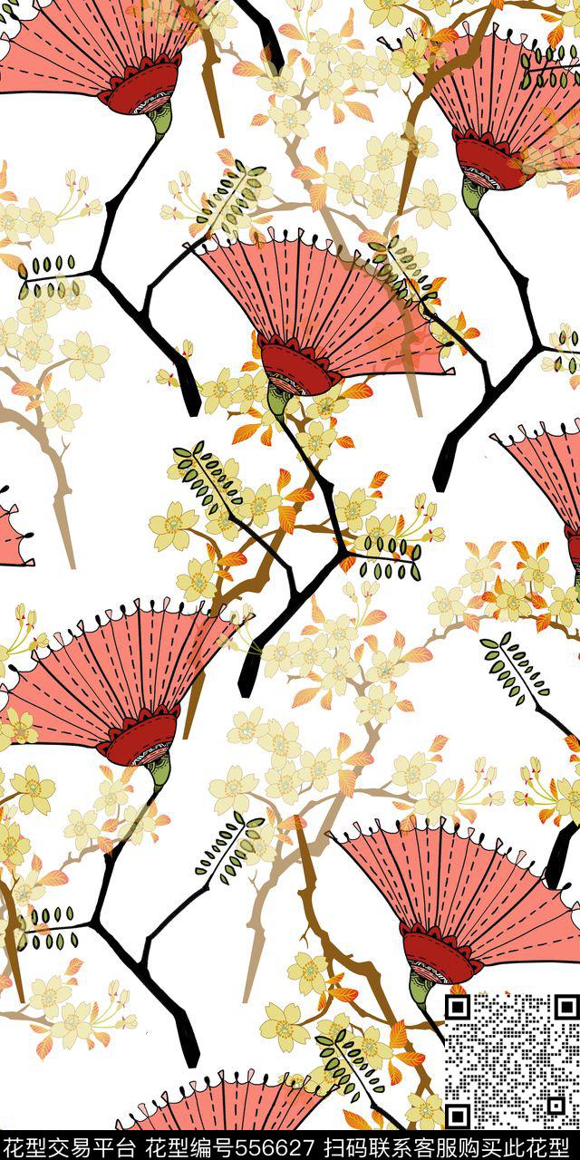 手绘合欢花梨花数码印花华亿平台下载（图片编号: 556627） - 瓦栏（Walan）