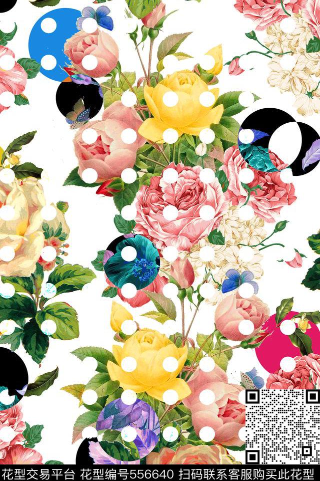抽象波点抽象波点田园小清新花卉女士休闲装沙发箱包面料数码印花华亿平台下载（图片编号: 556640） - 瓦栏（Walan）