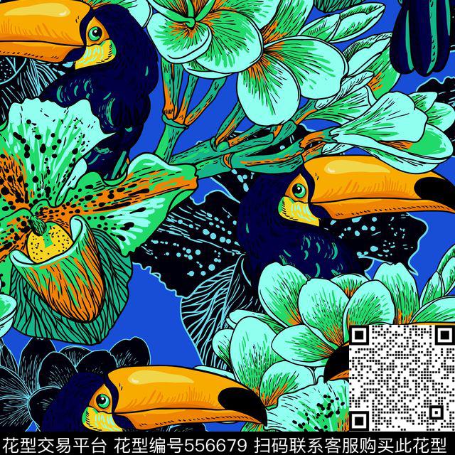 花卉动物流行数码印花华亿平台下载（图片编号: 556679） - 瓦栏（Walan）