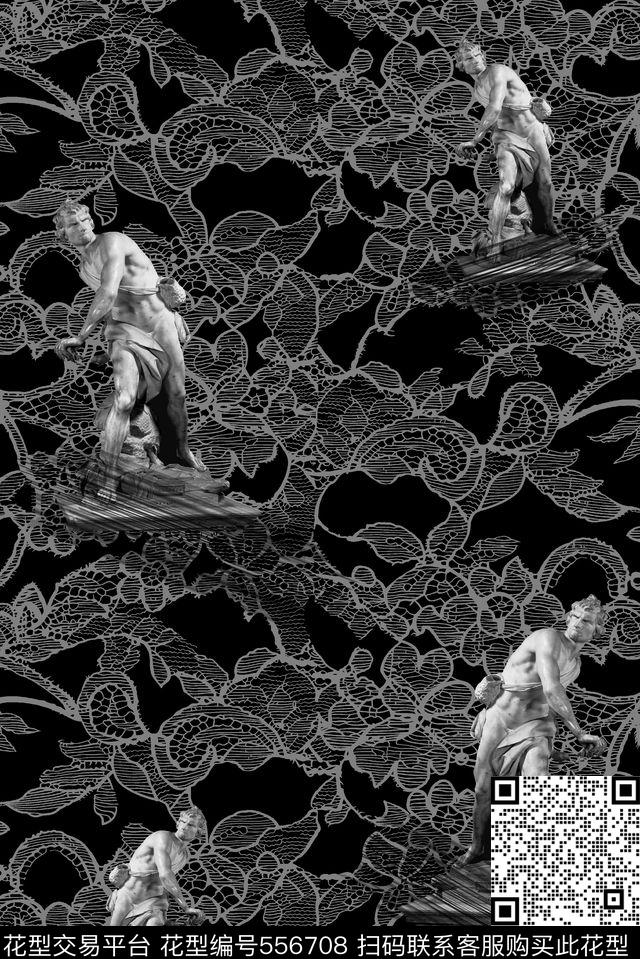 抽象男装图案人物石膏像男装衬衫图案数码印花华亿平台下载（图片编号: 556708） - 瓦栏（Walan）