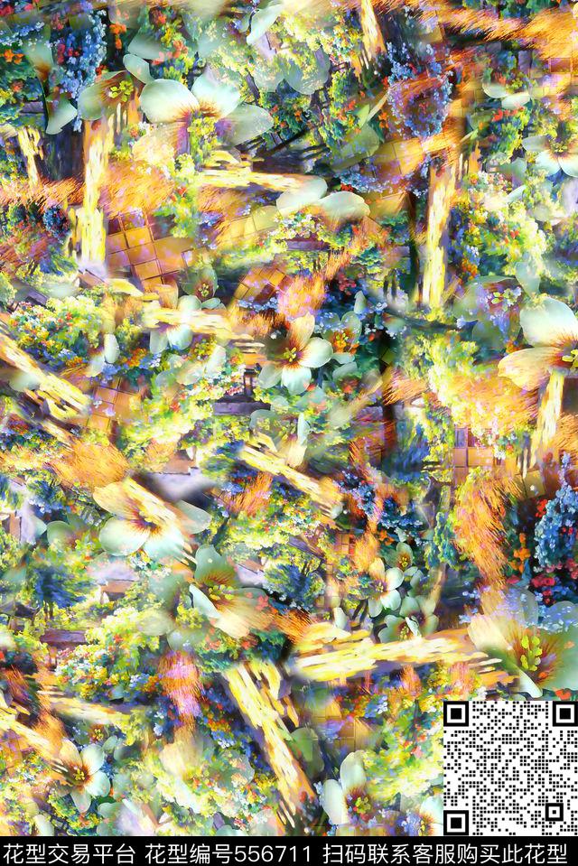 多彩抽象花卉数码印花华亿平台下载（图片编号: 556711） - 瓦栏（Walan）