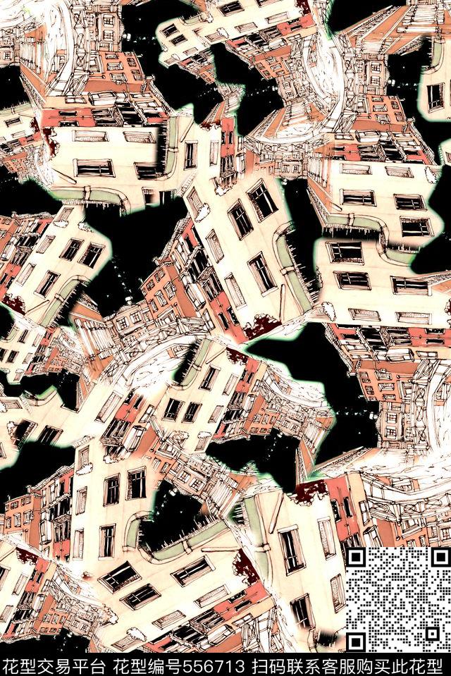 抽象建筑几何数码印花华亿平台下载（图片编号: 556713） - 瓦栏（Walan）