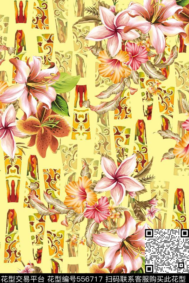 花卉潮流时尚大牌服装数码印花华亿平台下载（图片编号: 556717） - 瓦栏（Walan）