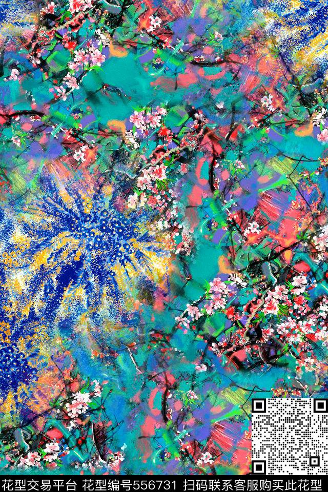 抽象几何拼接数码印花华亿平台下载（图片编号: 556731） - 瓦栏（Walan）