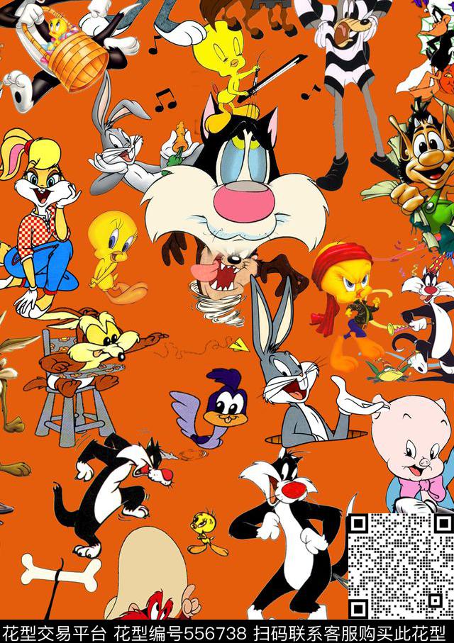 动漫人物兔八哥橘色传统印花华亿平台下载（图片编号: 556738） - 瓦栏（Walan）