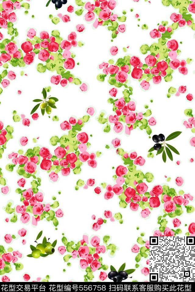 油画果子绿叶数码印花华亿平台下载（图片编号: 556758） - 瓦栏（Walan）