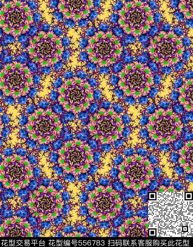民族风花卉花卉花朵团花鲜花组合数码印花华亿平台下载（图片编号: 556783） - 瓦栏（Walan）