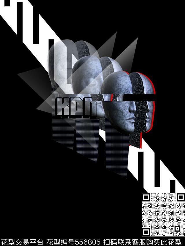 抽象男装图案石膏人头像男装衬衫图案数码印花华亿平台下载（图片编号: 556805） - 瓦栏（Walan）