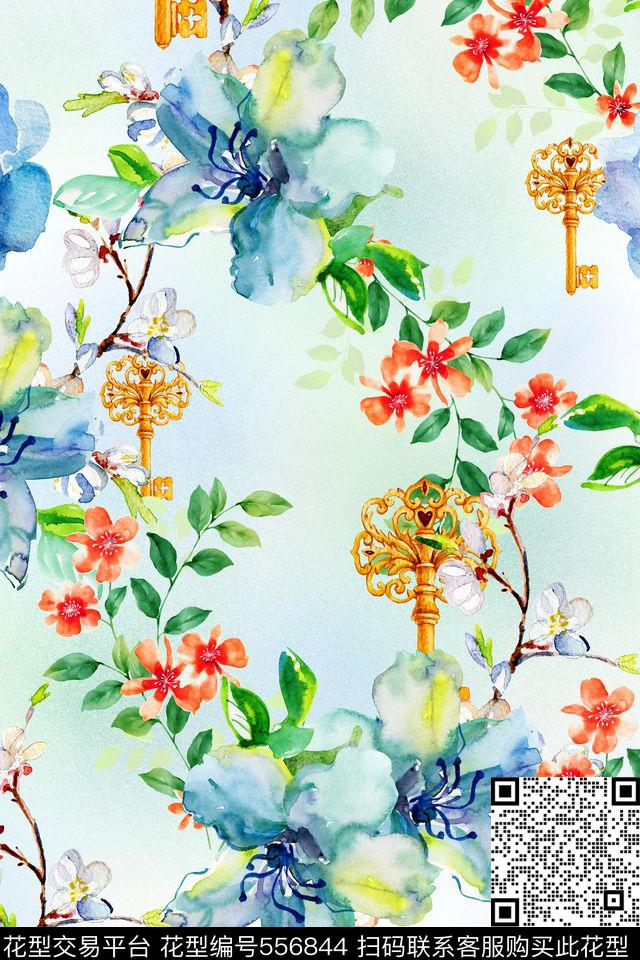 晕染水彩画罂粟数码印花华亿平台下载（图片编号: 556844） - 瓦栏（Walan）