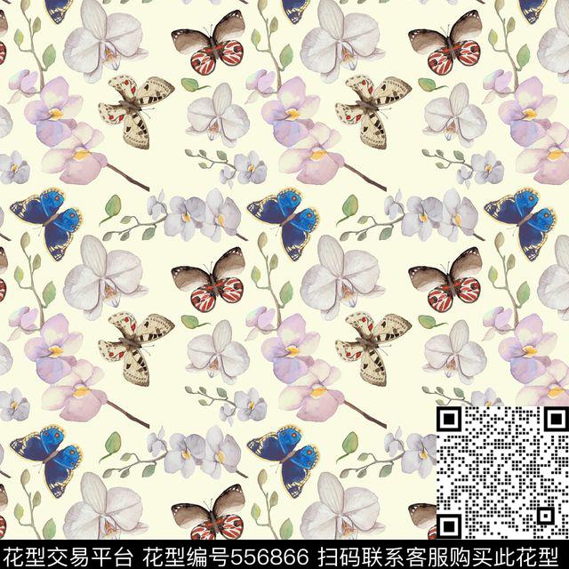时尚蝴蝶小碎花数码印花华亿平台下载（图片编号: 556866） - 瓦栏（Walan）