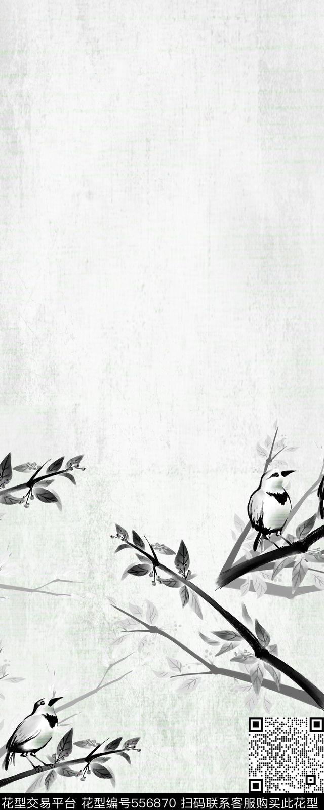 女士服装面料手绘传统花鸟休闲时尚水墨传统中国风数码印花华亿平台下载（图片编号: 556870） - 瓦栏（Walan）