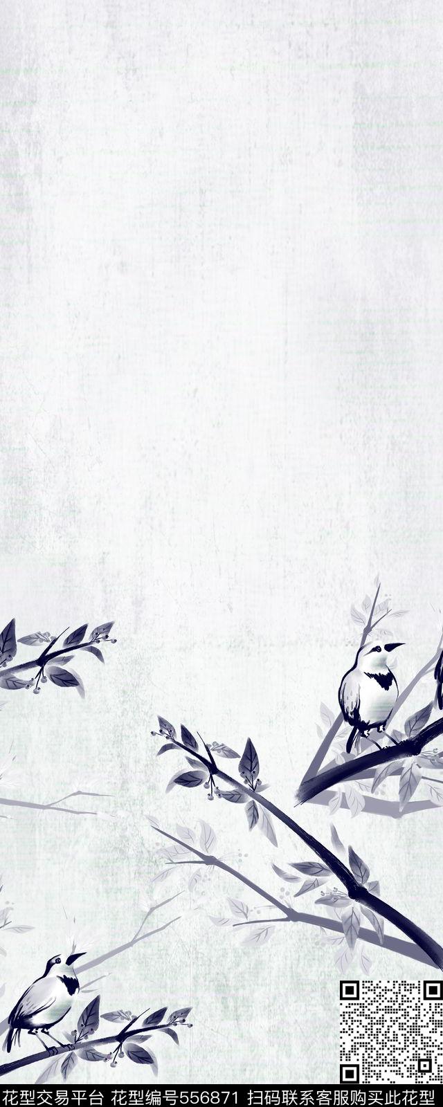休闲时尚水墨传统中国风手绘传统花鸟女士服装面料数码印花华亿平台下载（图片编号: 556871） - 瓦栏（Walan）