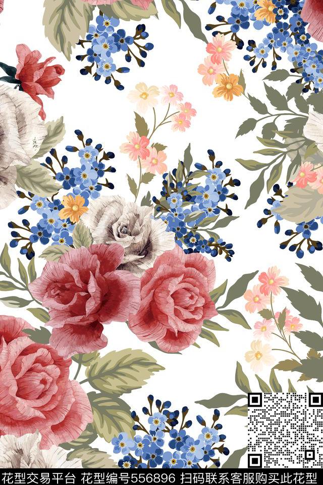 流行时尚清新花卉传统印花华亿平台下载（图片编号: 556896） - 瓦栏（Walan）