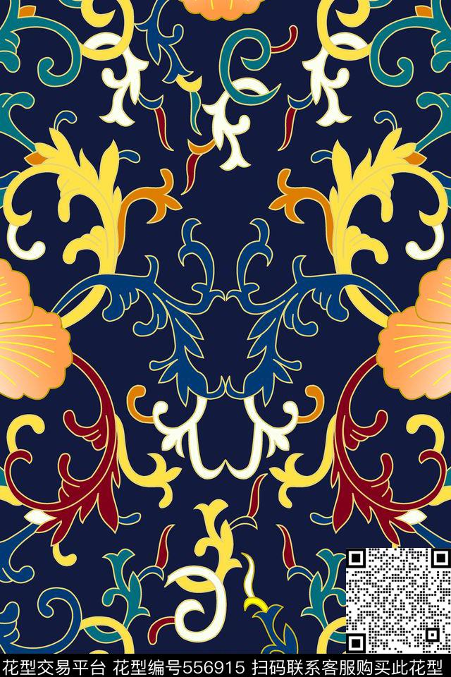 复古莫里斯纯色底传统印花华亿平台下载（图片编号: 556915） - 瓦栏（Walan）