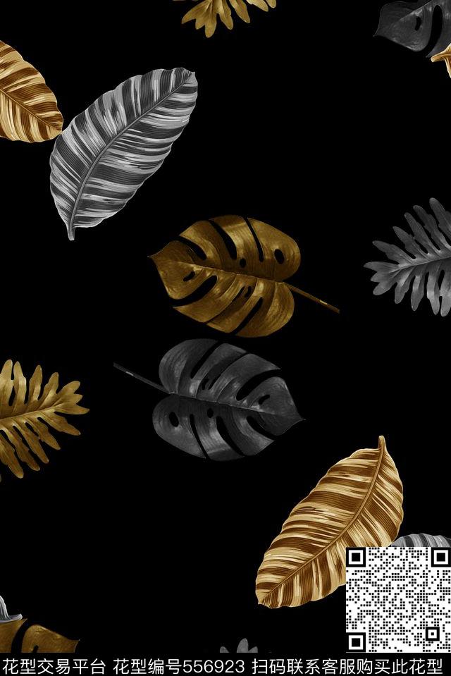 潮流男装复古金片叶子数码印花华亿平台下载（图片编号: 556923） - 瓦栏（Walan）