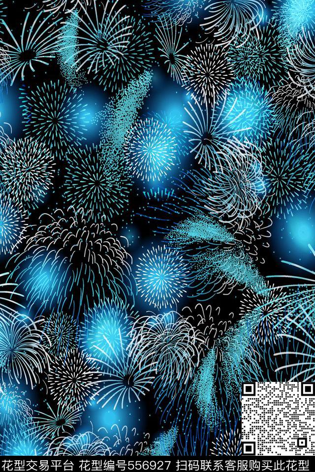 抽象蓝色烟花传统印花华亿平台下载（图片编号: 556927） - 瓦栏（Walan）