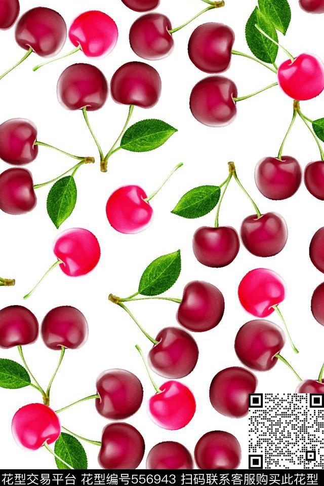 水彩水墨樱桃数码印花华亿平台下载（图片编号: 556943） - 瓦栏（Walan）