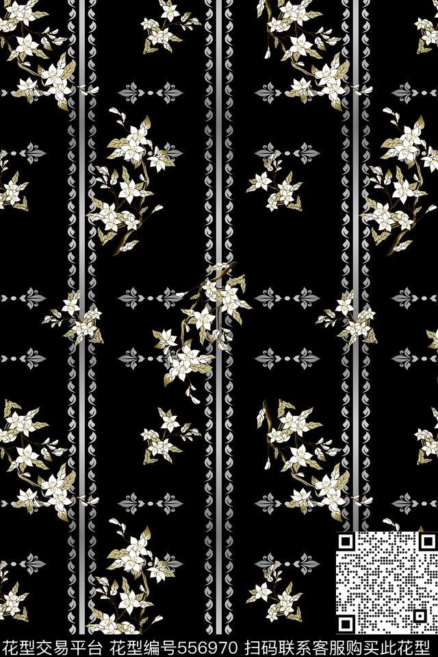 复古黑白阴阳金属雕刻花卉数码印花华亿平台下载（图片编号: 556970） - 瓦栏（Walan）