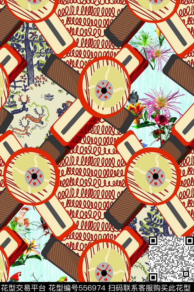 草几何线条金刚鹦鹉数码印花华亿平台下载（图片编号: 556974） - 瓦栏（Walan）