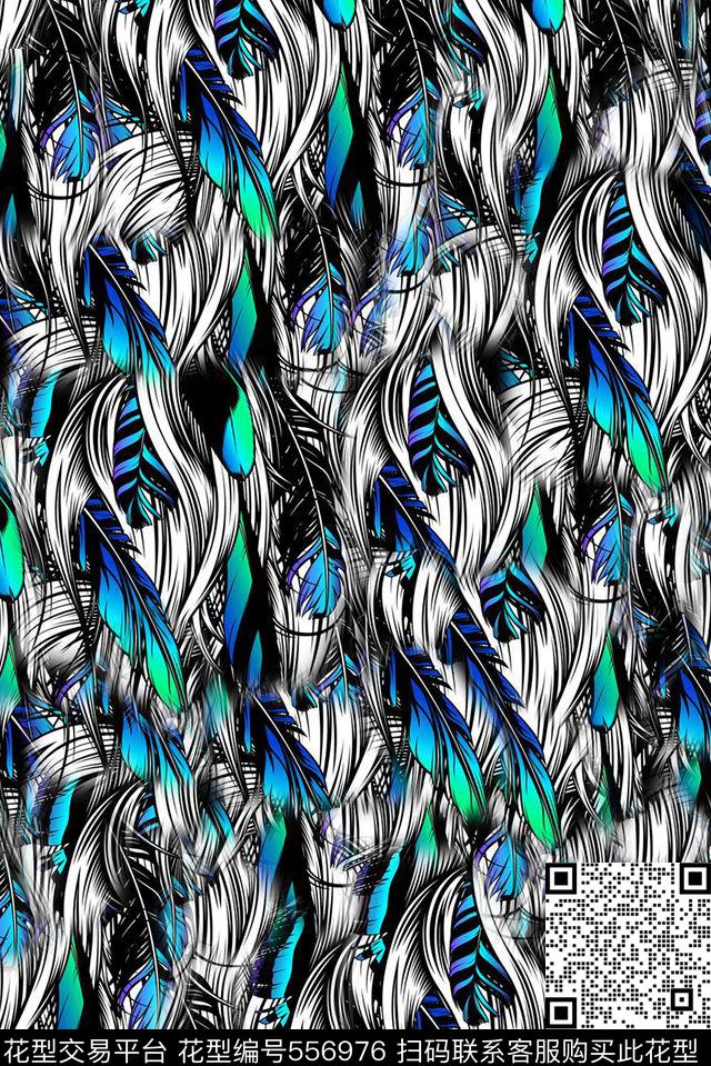 复古孔雀羽毛满版印花数码印花华亿平台下载（图片编号: 556976） - 瓦栏（Walan）