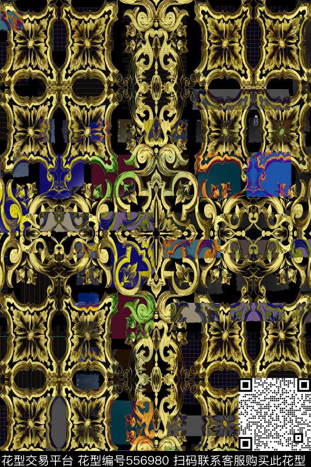 古典花纹几何数码印花华亿平台下载（图片编号: 556980） - 瓦栏（Walan）