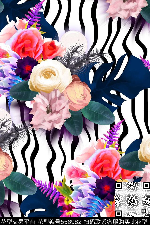 手绘花卉热带风情灯泡数码印花华亿平台下载（图片编号: 556982） - 瓦栏（Walan）